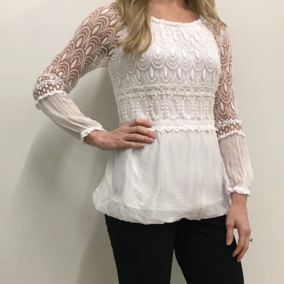 Charlie B. Tops - Charlie B.White Lace Peasant Flowy Blouse